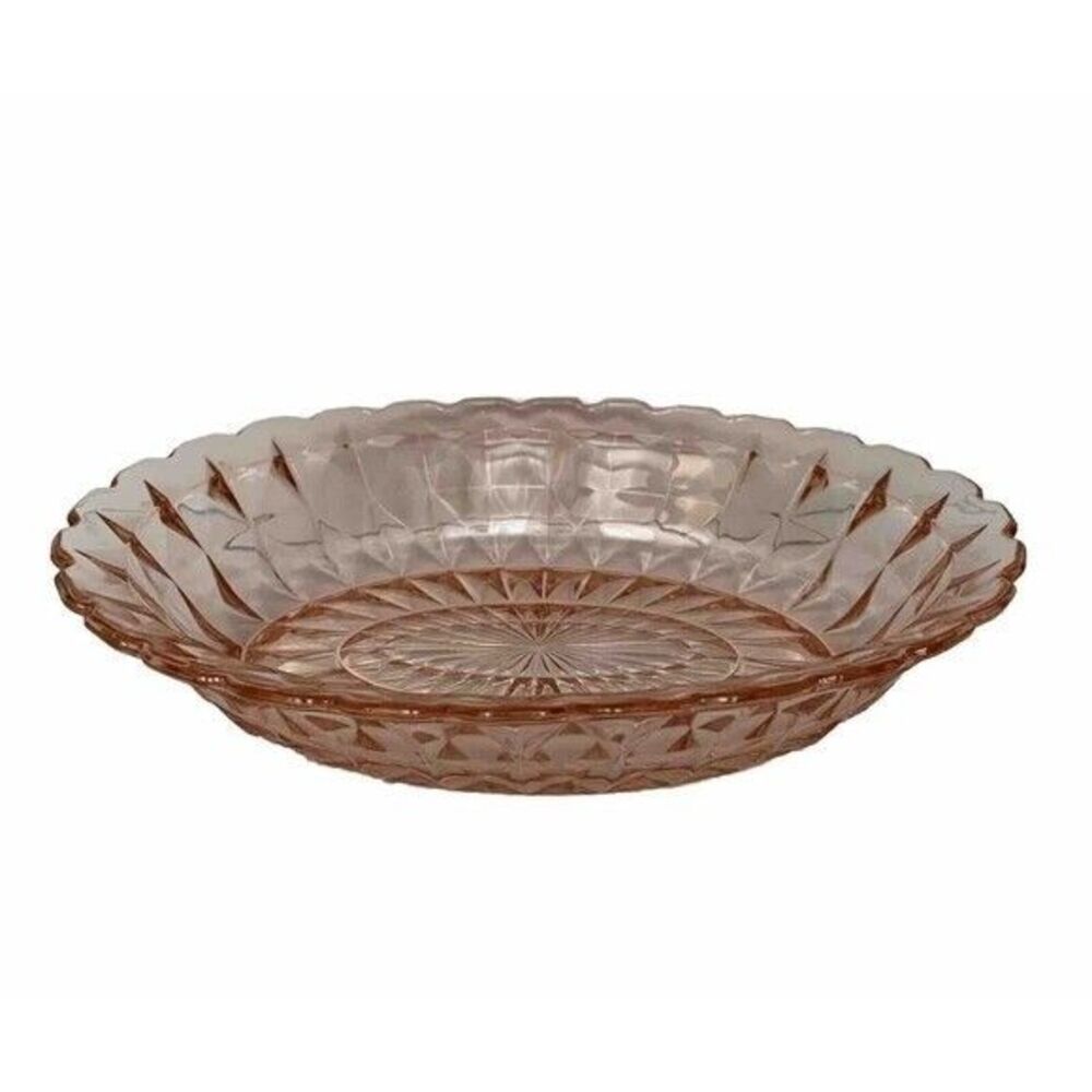 Vintage Jeanette Depression Glass Serving Bowl 9" Pink Diamond Point Scalloped